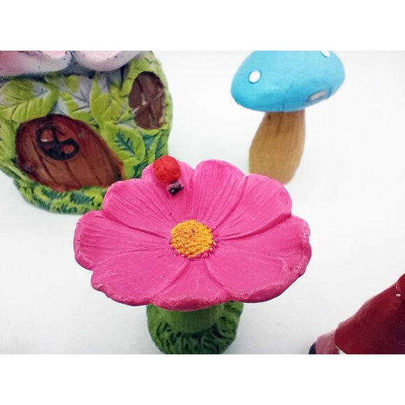 Fairy Garden Gnome 11 Piece Set Unicorns Frog Fairies Blue Mushroom Welcome Sign - Picture 13 of 14